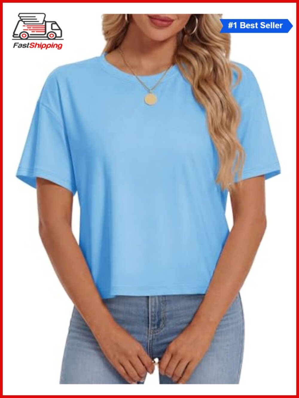 ✨ Women's Crop Top Summer Cotton Loose Basic T-Shirt UPF 50+ Short Sleeve